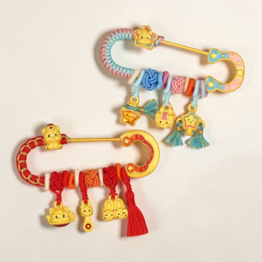 24k 999 5D Hard Gold Horse Blessing Charms Pin Brooch Baby Babyshower Gift