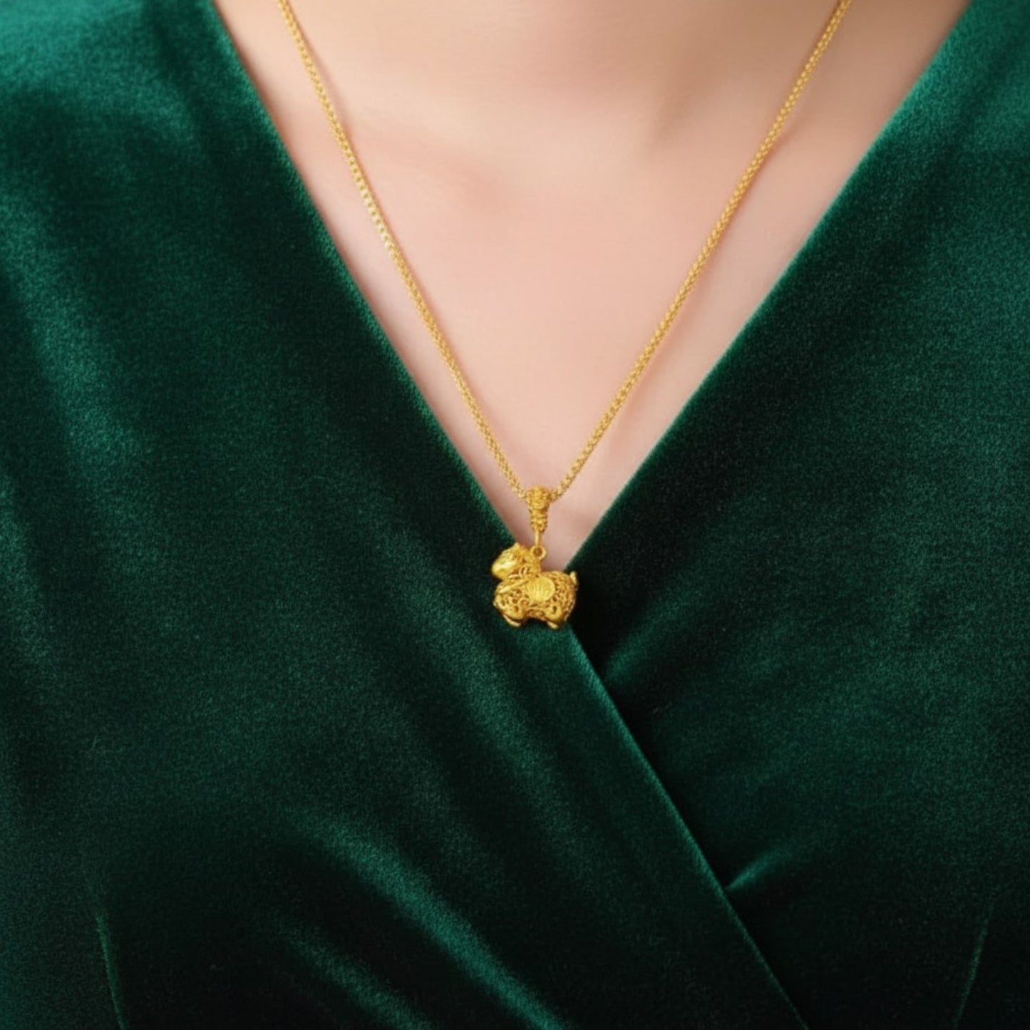 24k Gold Chinese Zodiac Year of the Horse Pendant with Rope Necklace