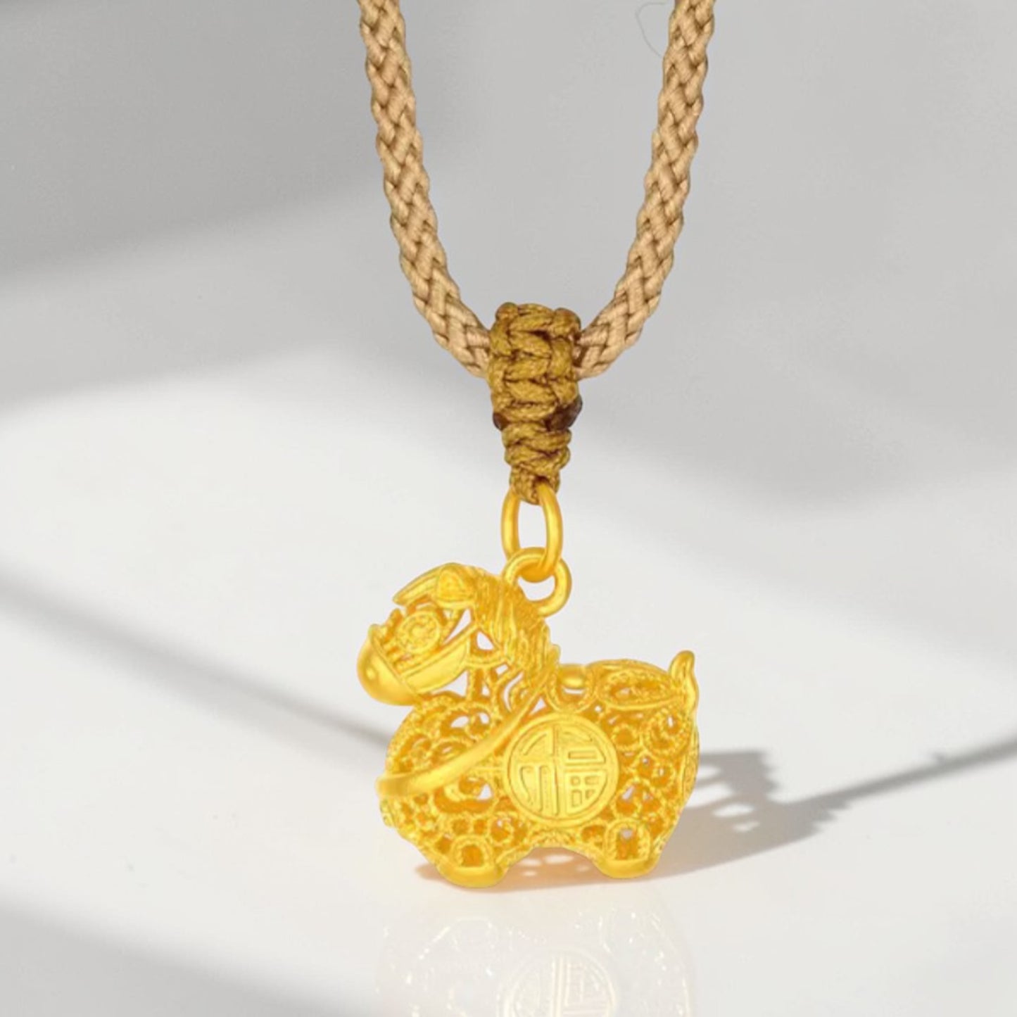 24k Gold Chinese Zodiac Year of the Horse Pendant with Rope Necklace