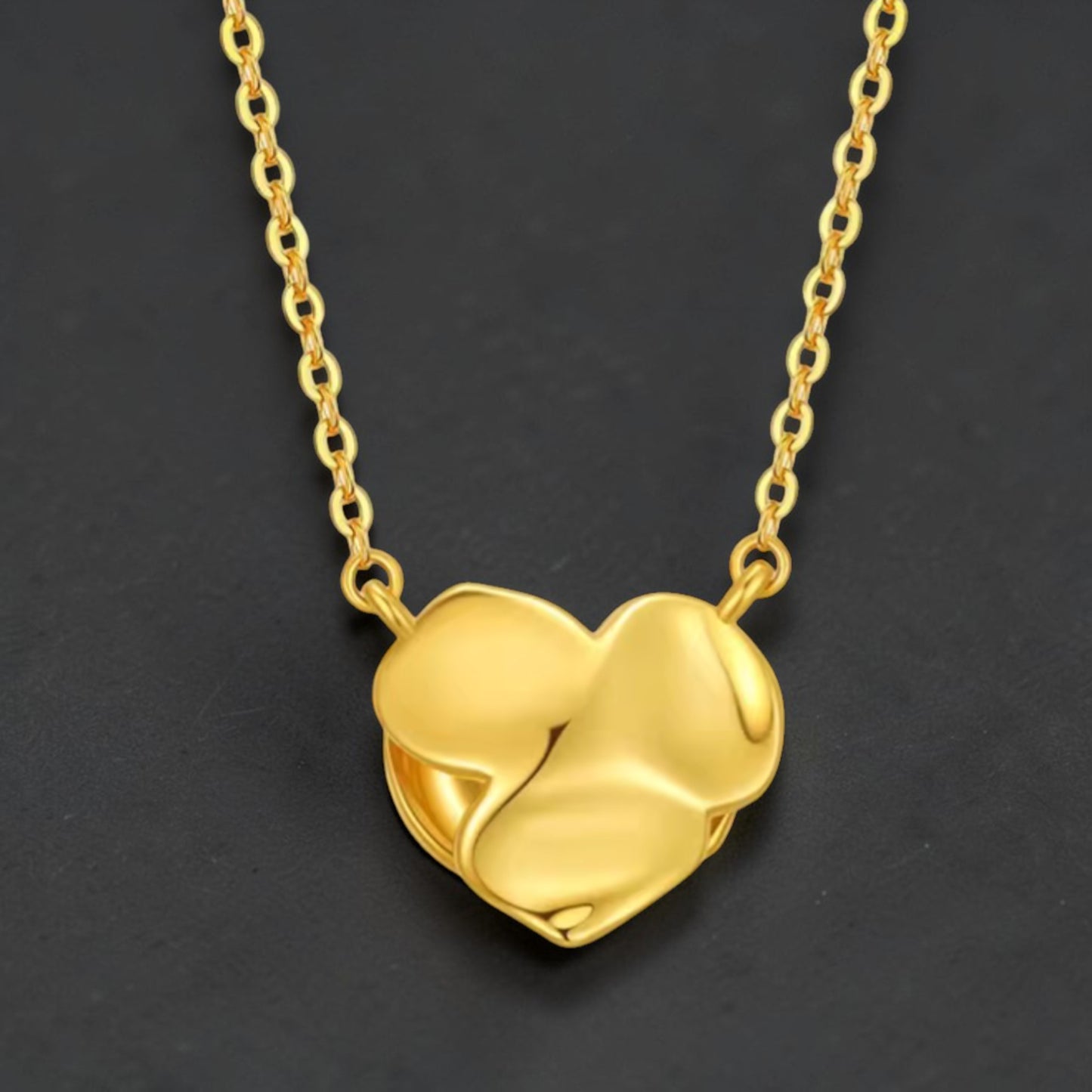 18k Gold Diamond Rose Flower Heart Romantic Pendant Necklace