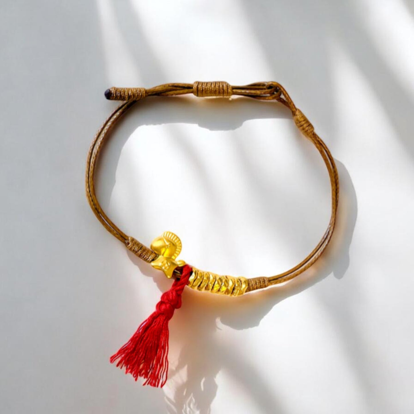 24k 999 Gold Mini Horse Beads Charm Tassel Woven Adjustable Bracelet