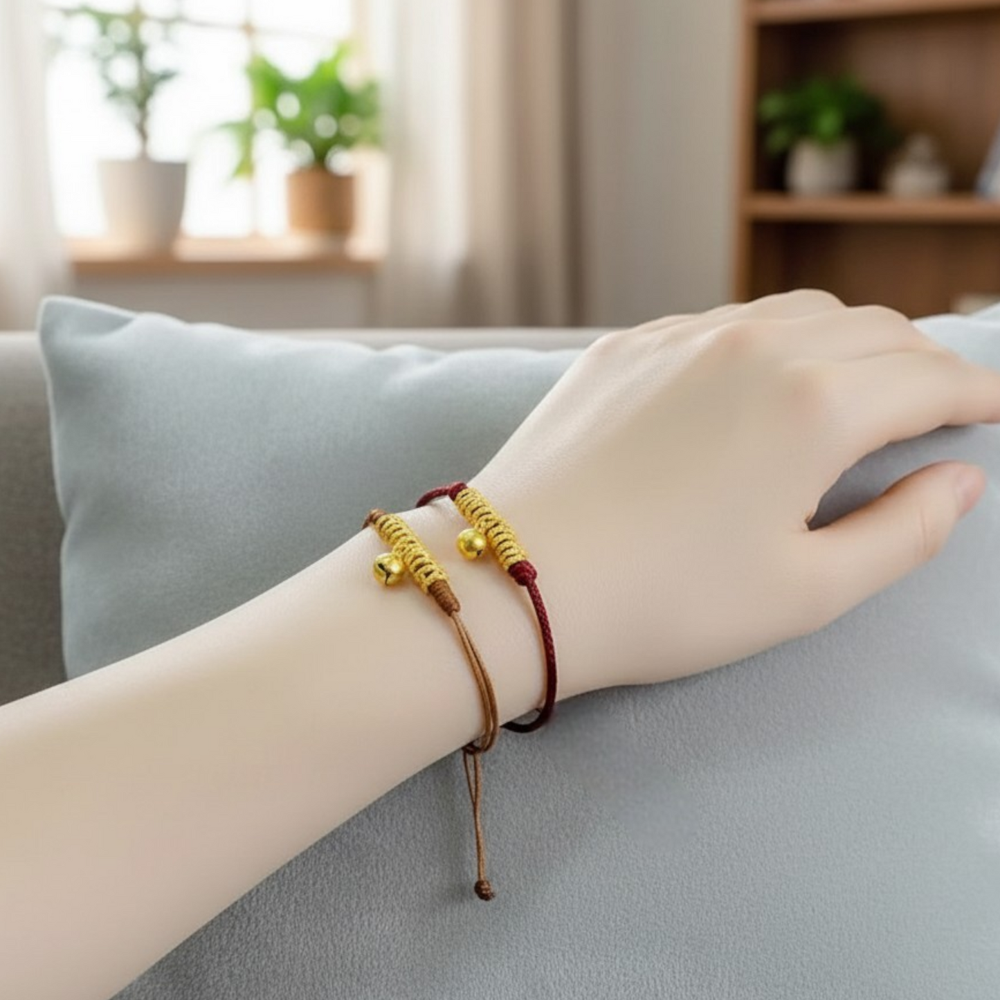 24k 999 Gold Lucky Gourd with Beads Charms Woven Adjustable Bracelet