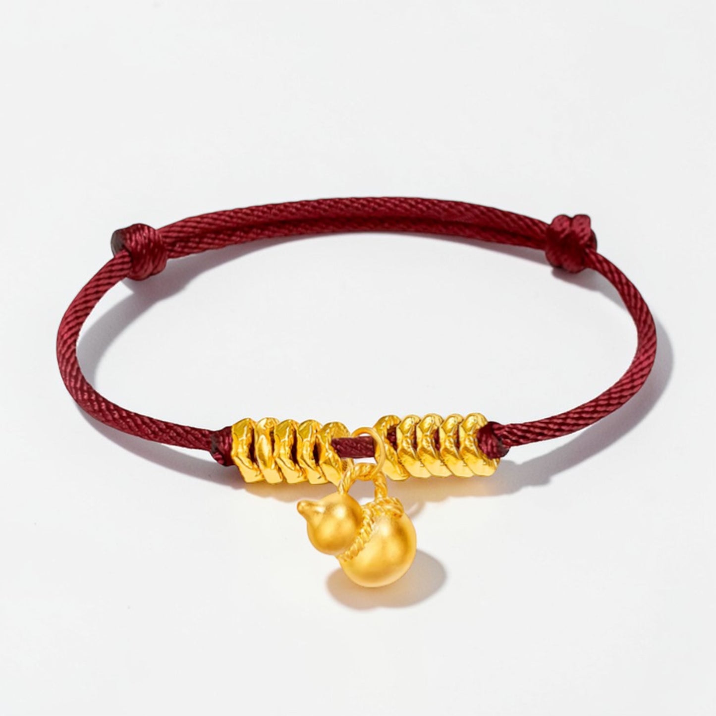 24k 999 Gold Lucky Gourd with Beads Charms Woven Adjustable Bracelet