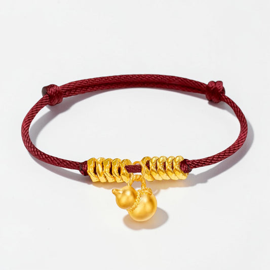 24k 999 Gold Lucky Gourd with Beads Charms Woven Adjustable Bracelet