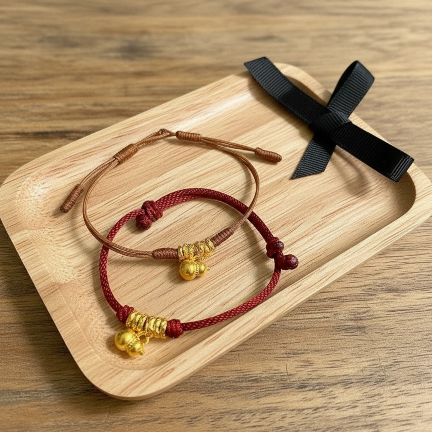 24k 999 Gold Lucky Gourd with Beads Charms Woven Adjustable Bracelet