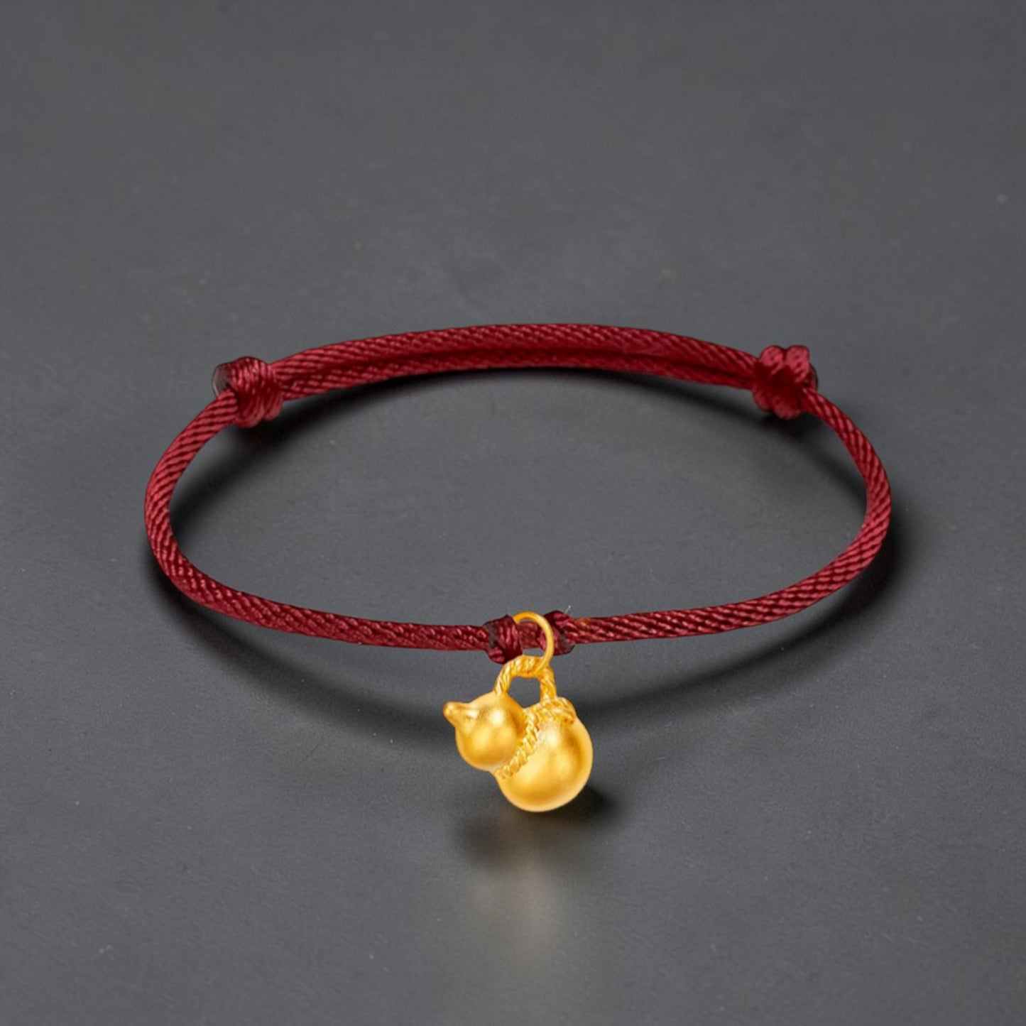 24k 999 Gold Lucky Gourd with Beads Charms Woven Adjustable Bracelet