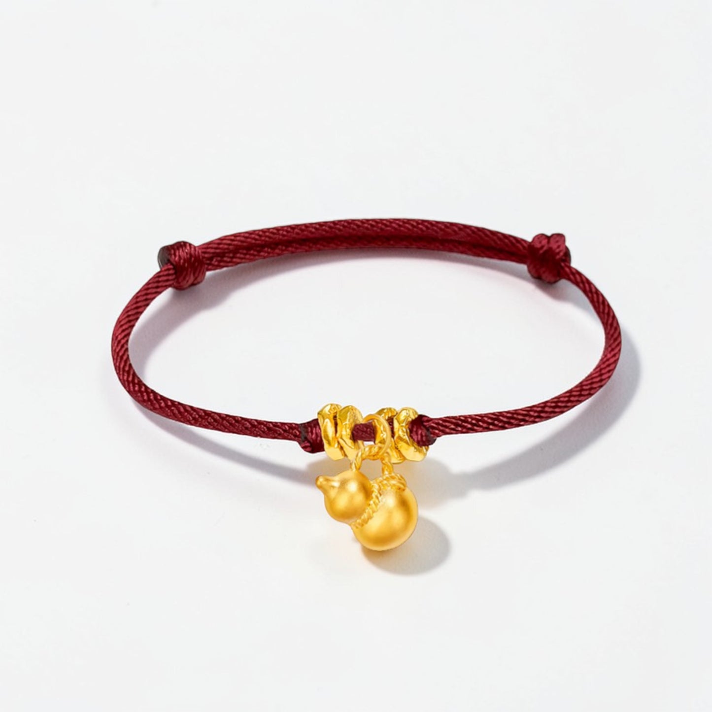 24k 999 Gold Lucky Gourd with Beads Charms Woven Adjustable Bracelet