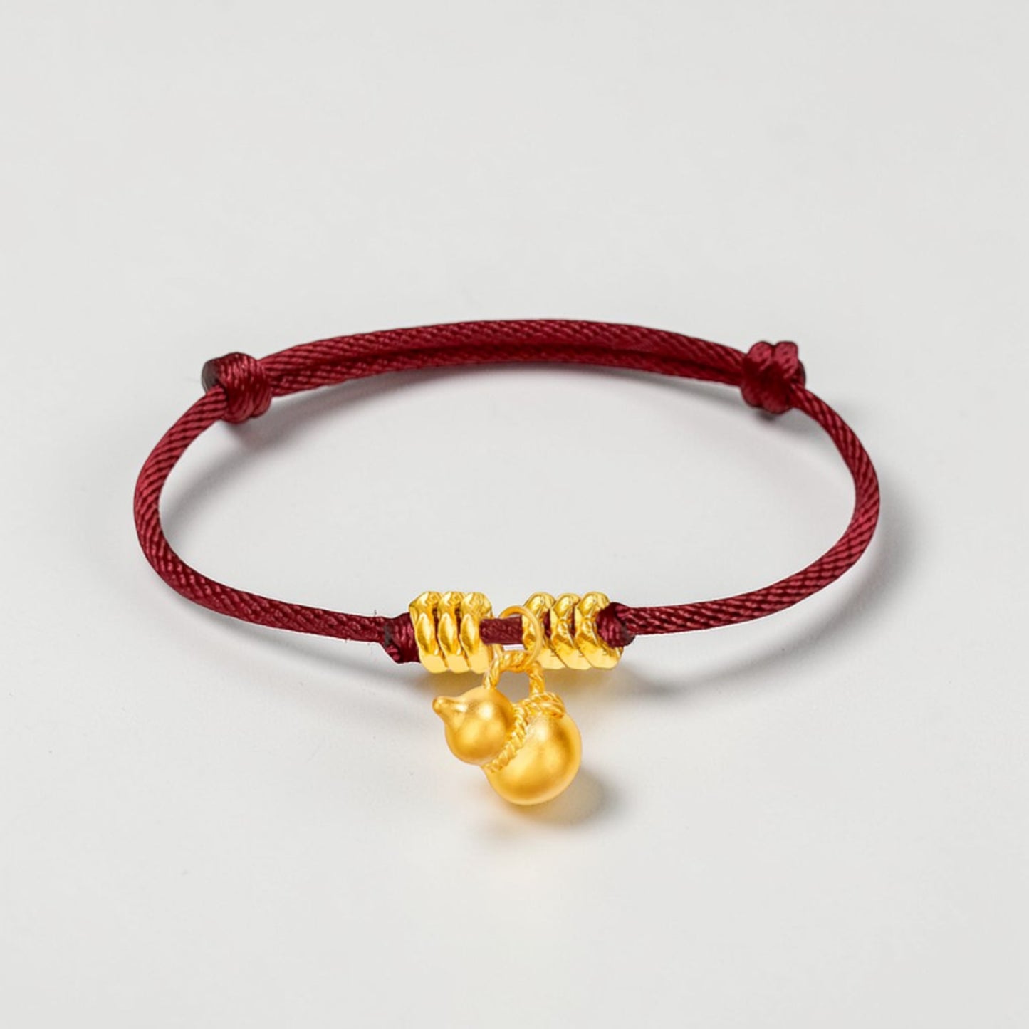 24k 999 Gold Lucky Gourd with Beads Charms Woven Adjustable Bracelet