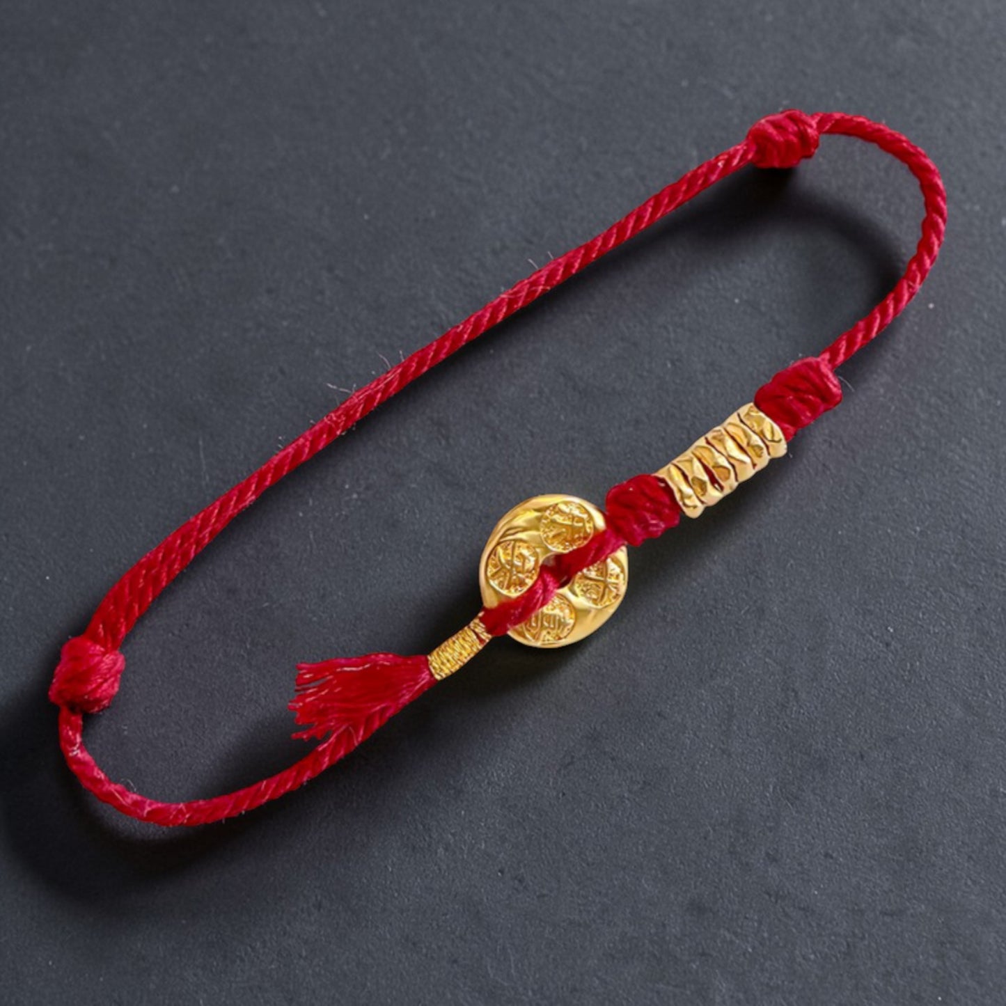 24k 999 Gold Safe Buckle Charm and Beads Woven Adjustable Bracelet