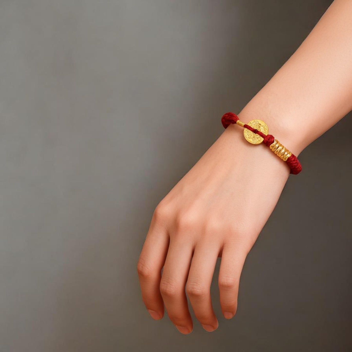 24k 999 Gold Safe Buckle Charm and Beads Woven Adjustable Bracelet