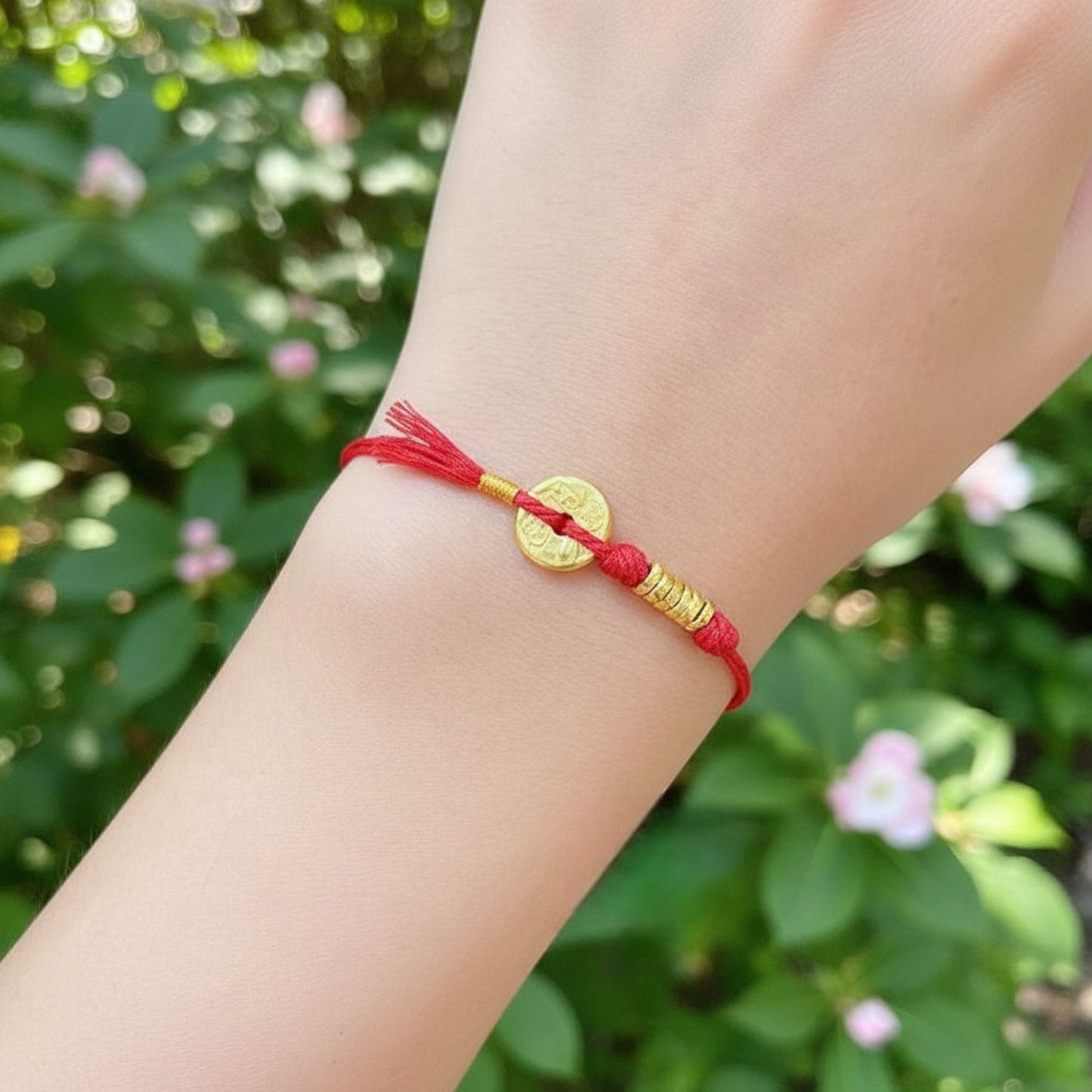 24k 999 Gold Safe Buckle Charm and Beads Woven Adjustable Bracelet
