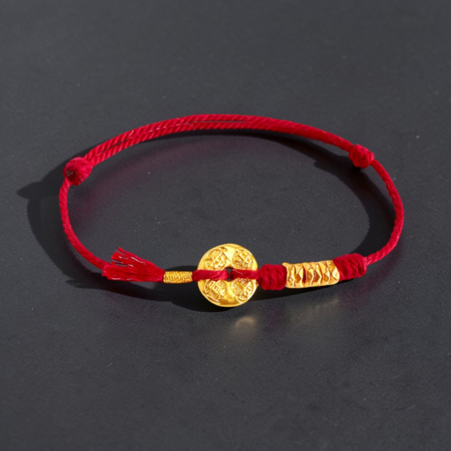 24k 999 Gold Safe Buckle Charm and Beads Woven Adjustable Bracelet