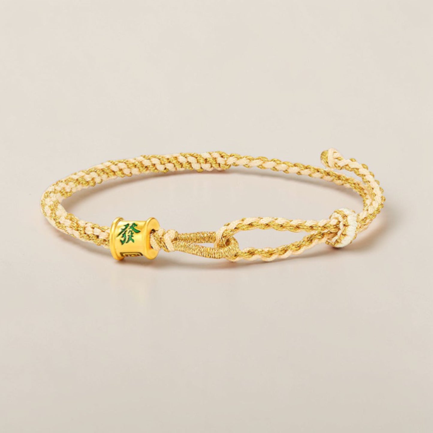 24k 999 Gold Lucky Mahjong Wealth Charm Beads Woven Adjustable Bracelet