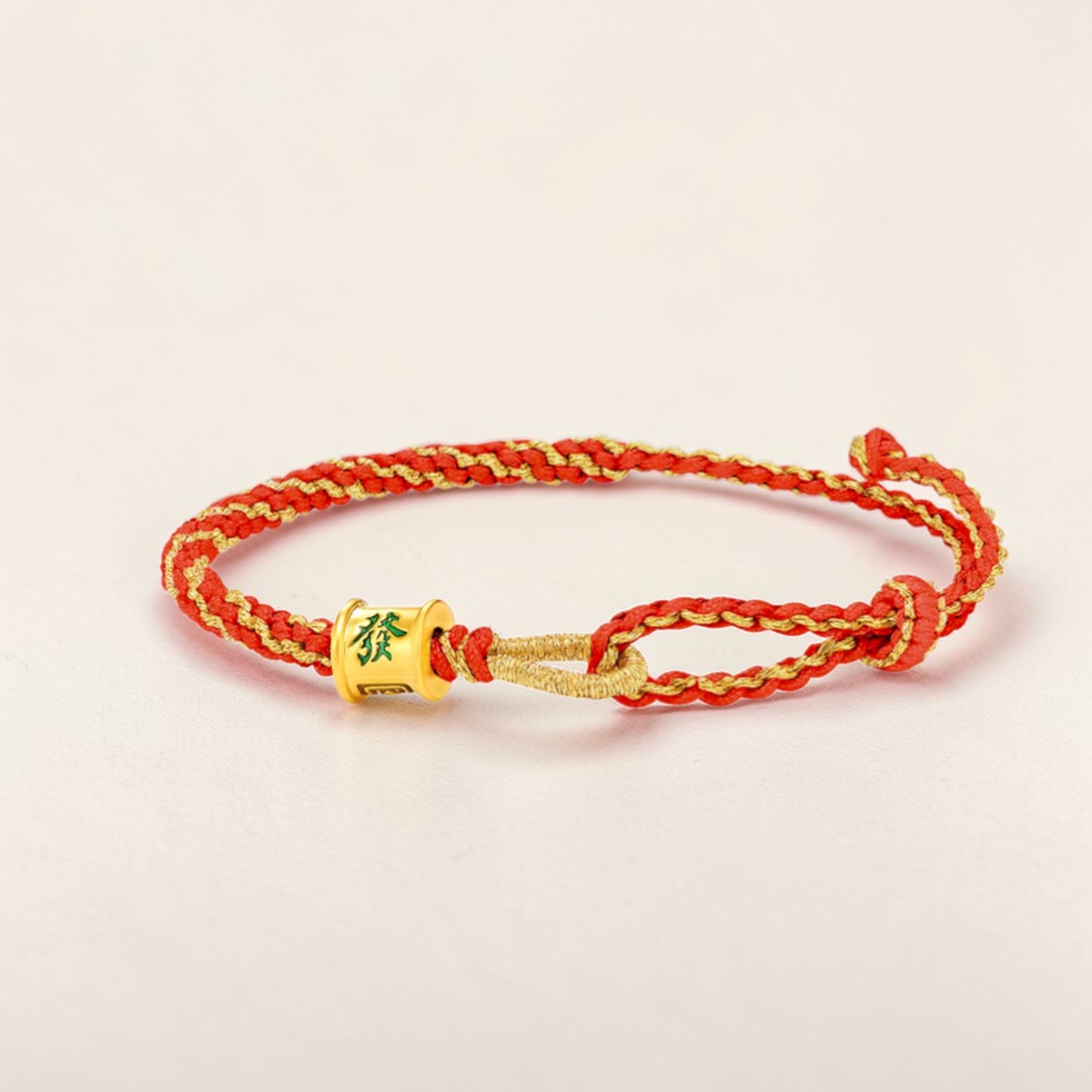 24k 999 Gold Lucky Mahjong Wealth Charm Beads Woven Adjustable Bracelet