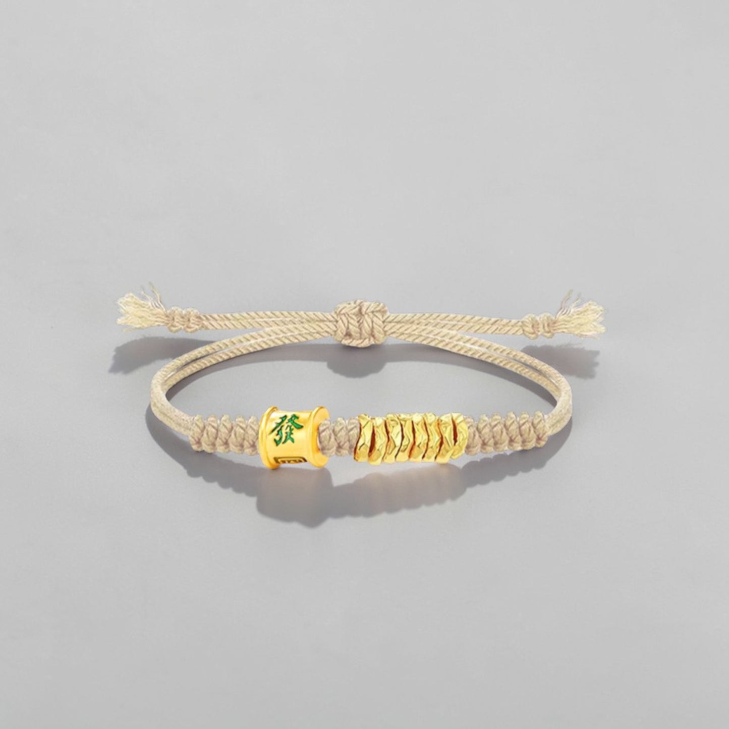 24k 999 Gold Lucky Mahjong Wealth Charm Beads Woven Adjustable Bracelet
