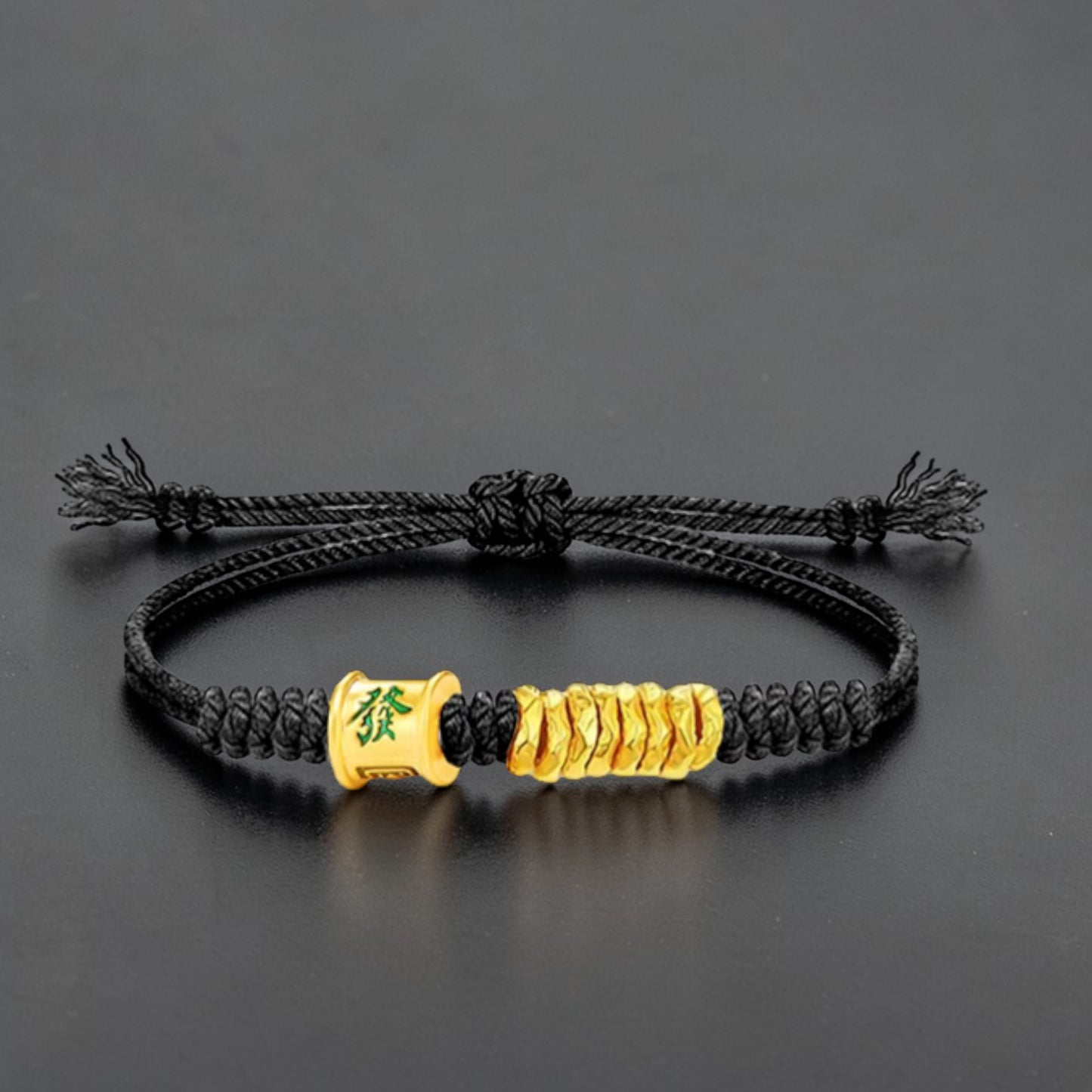 24k 999 Gold Lucky Mahjong Wealth Charm Beads Woven Adjustable Bracelet