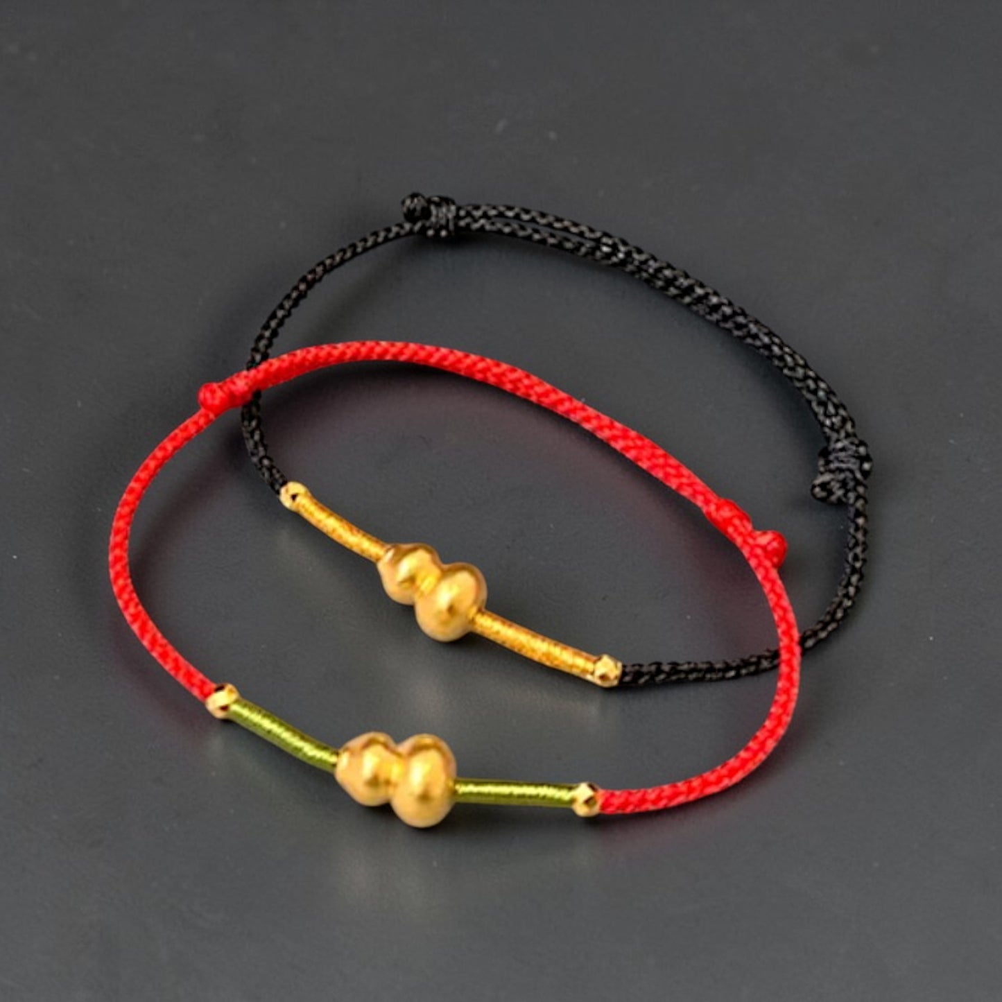 24k 999 Gold Mini Gourd Charm Thin Rope Braided Bracelet