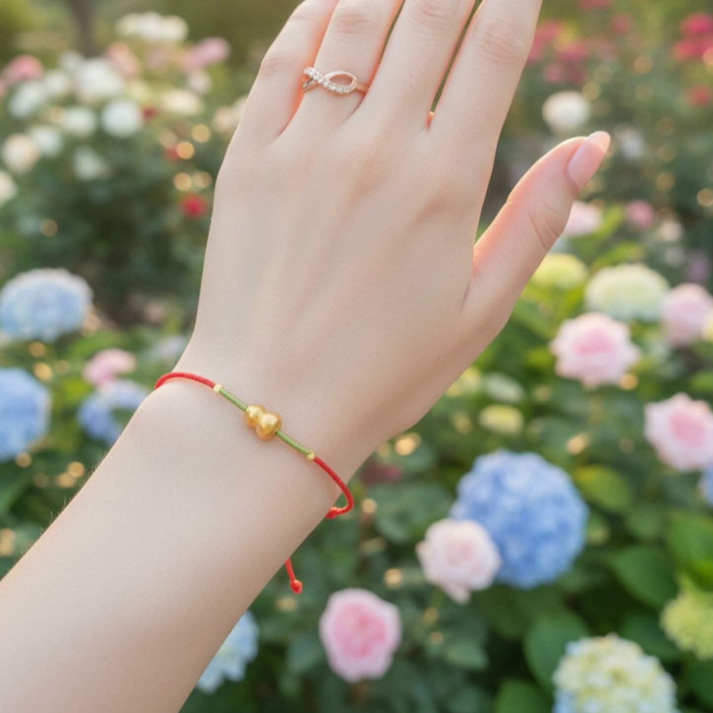 24k 999 Gold Mini Gourd Charm Thin Rope Braided Bracelet