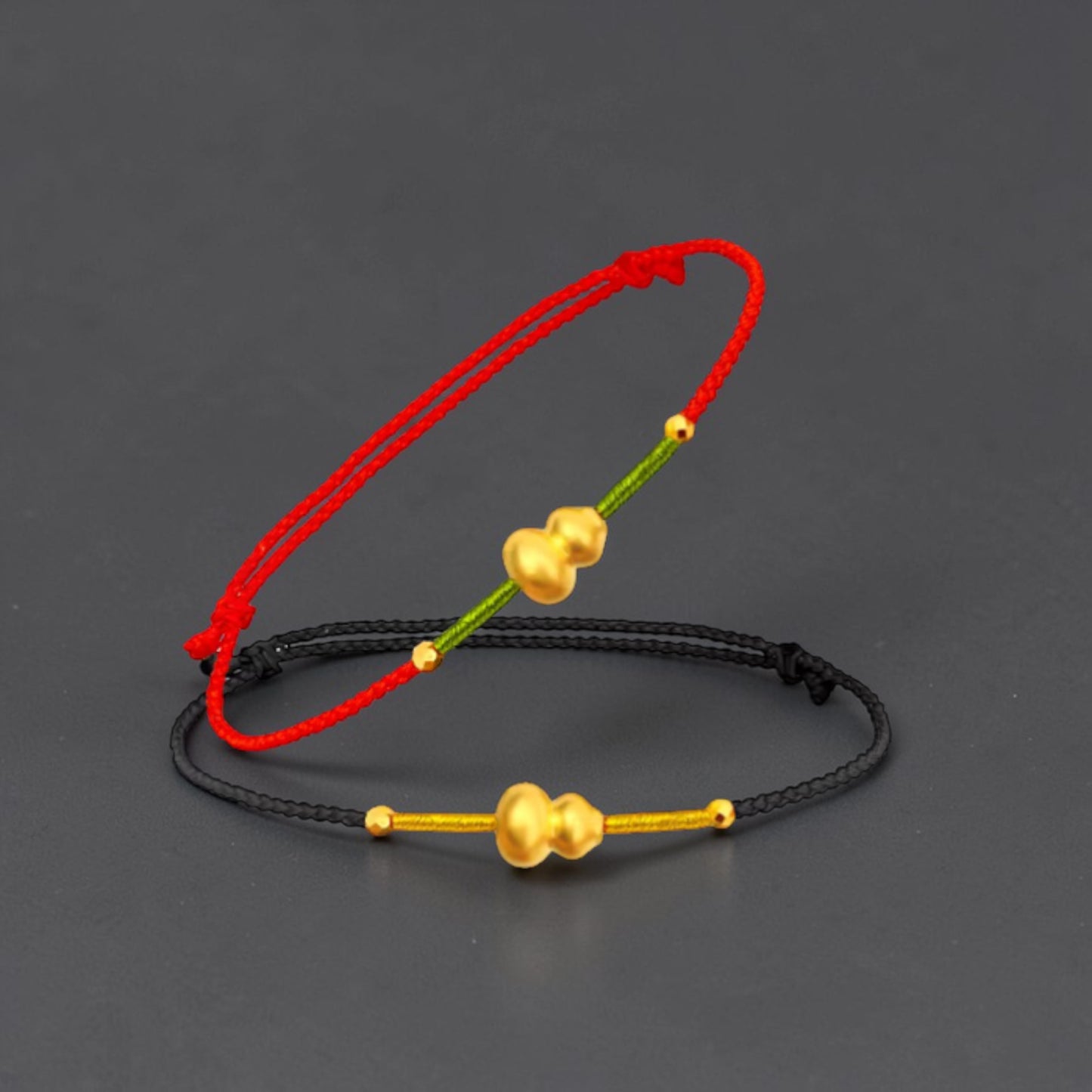 24k 999 Gold Mini Gourd Charm Thin Rope Braided Bracelet
