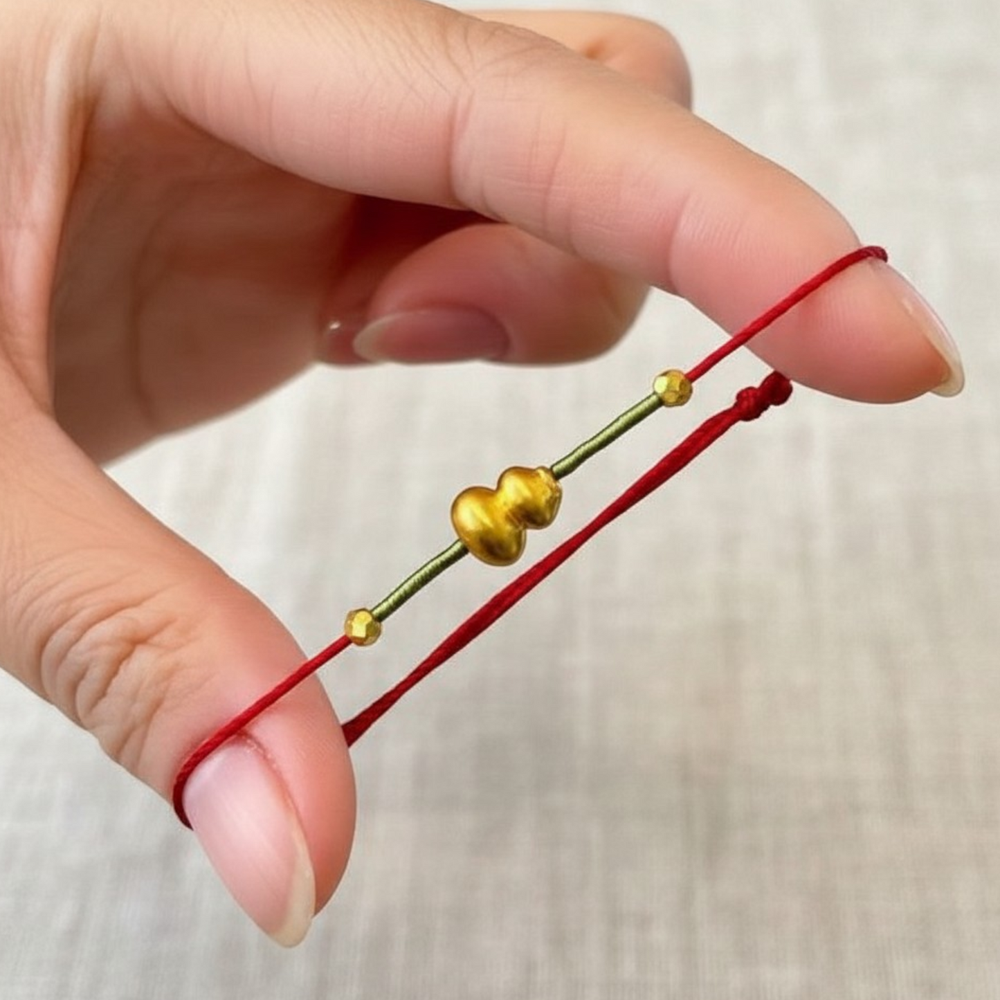 24k 999 Gold Mini Gourd Charm Thin Rope Braided Bracelet