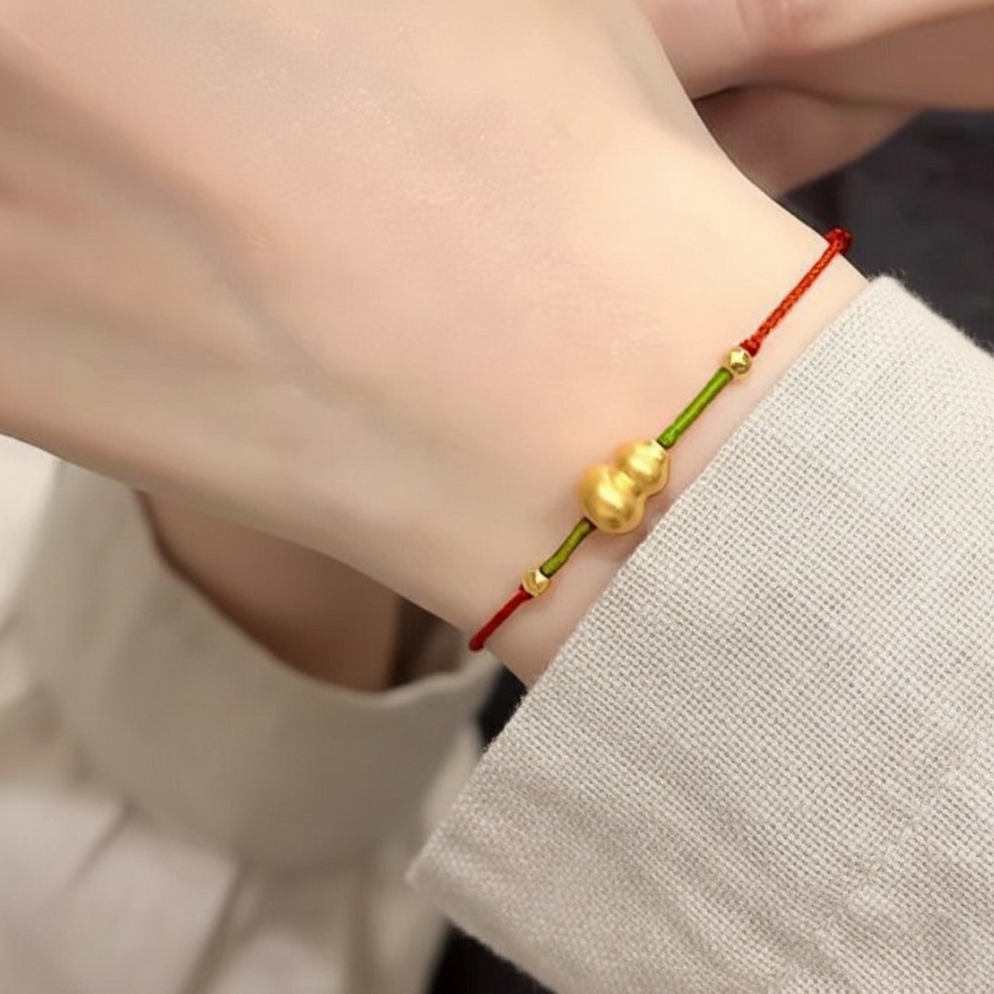 24k 999 Gold Mini Gourd Charm Thin Rope Braided Bracelet