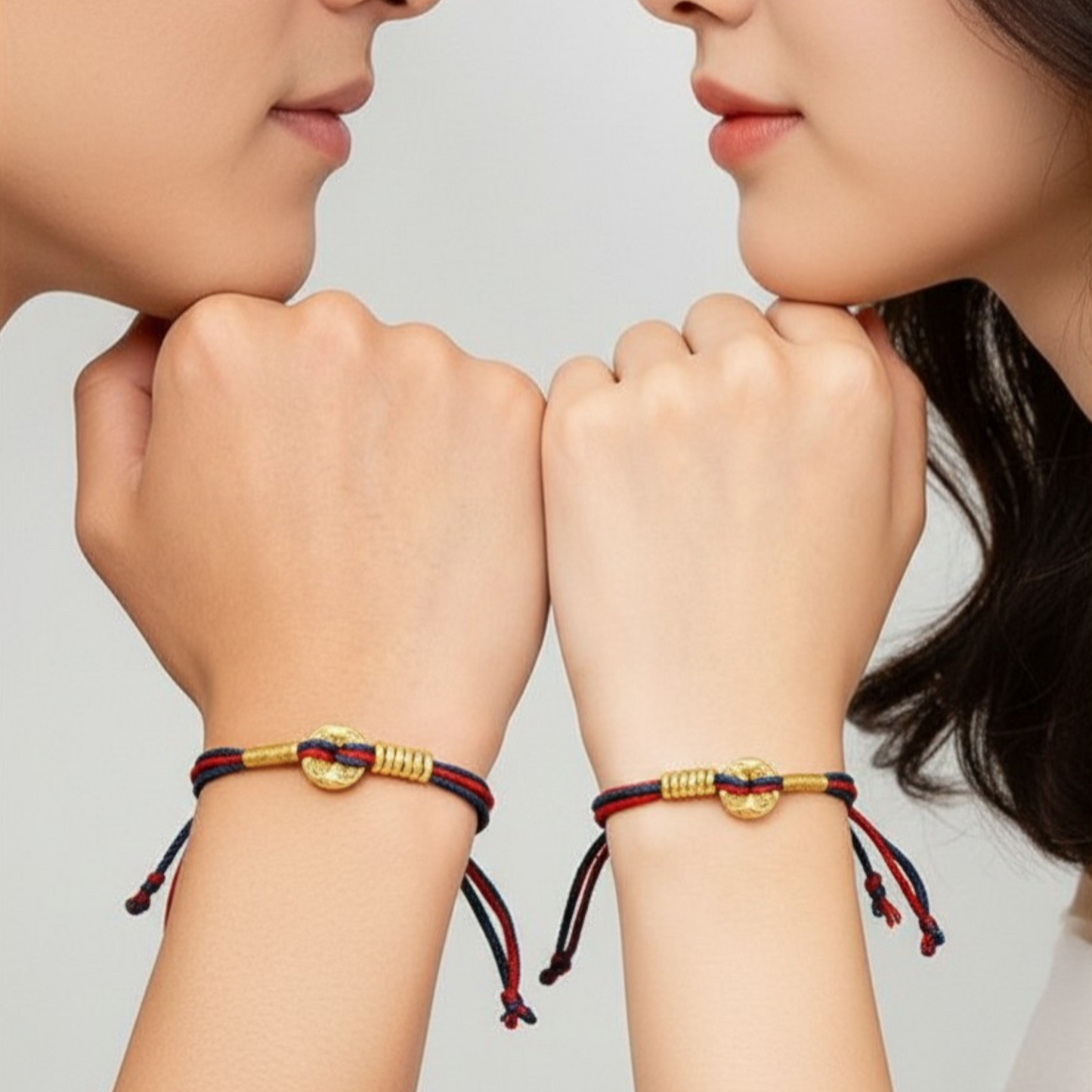 24k 999 Gold Peace and Joy Charm Woven Adjustable Bracelet