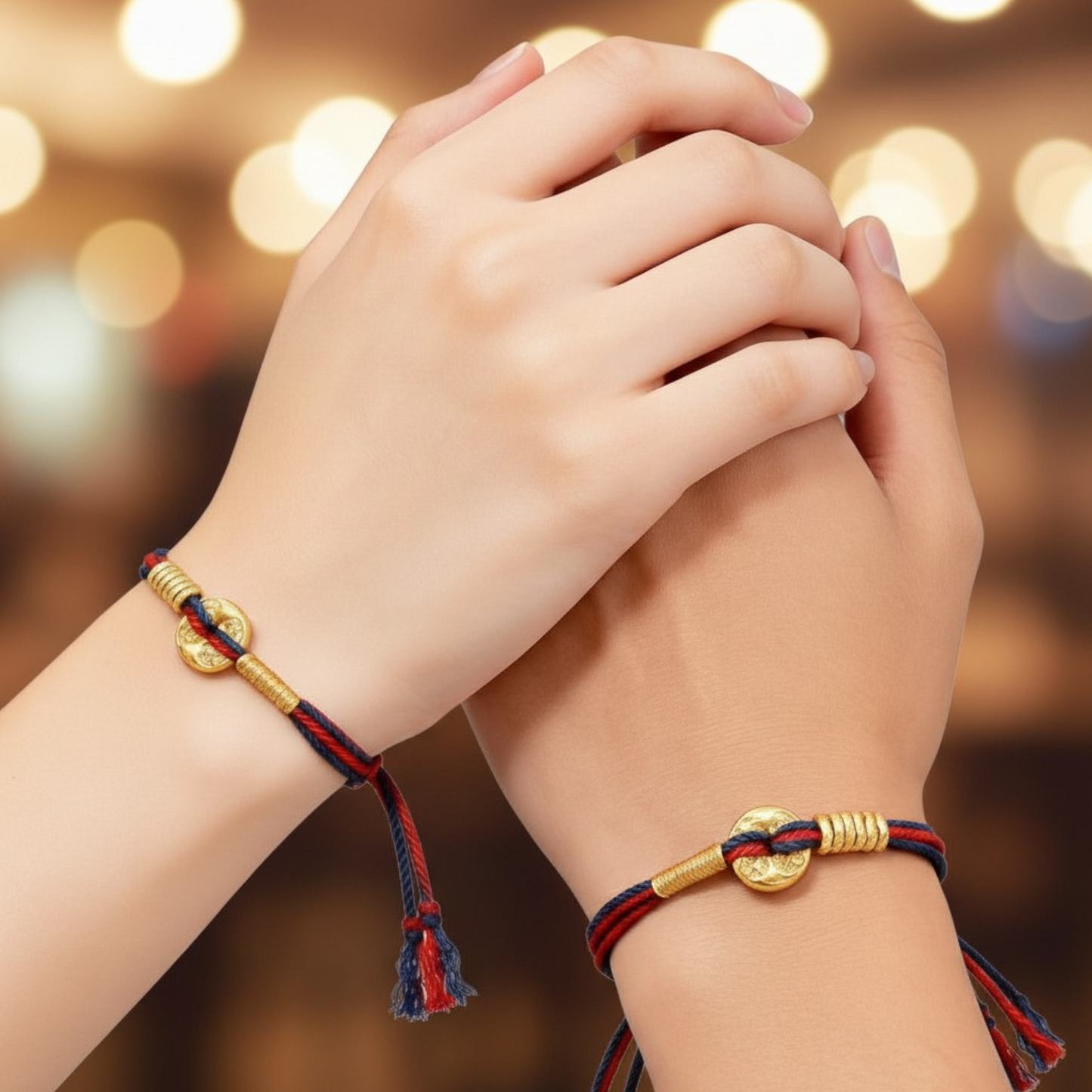 24k 999 Gold Peace and Joy Charm Woven Adjustable Bracelet