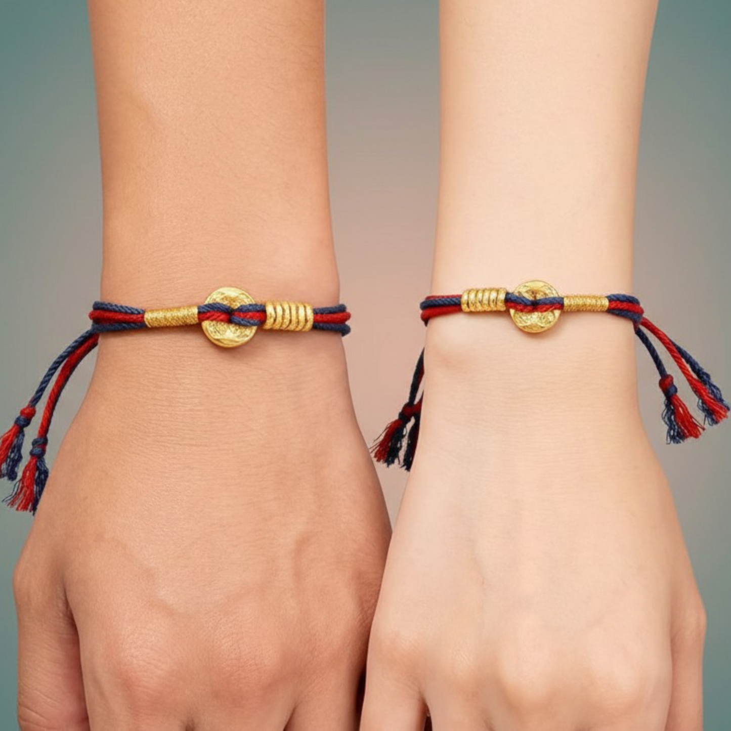 24k 999 Gold Peace and Joy Charm Woven Adjustable Bracelet