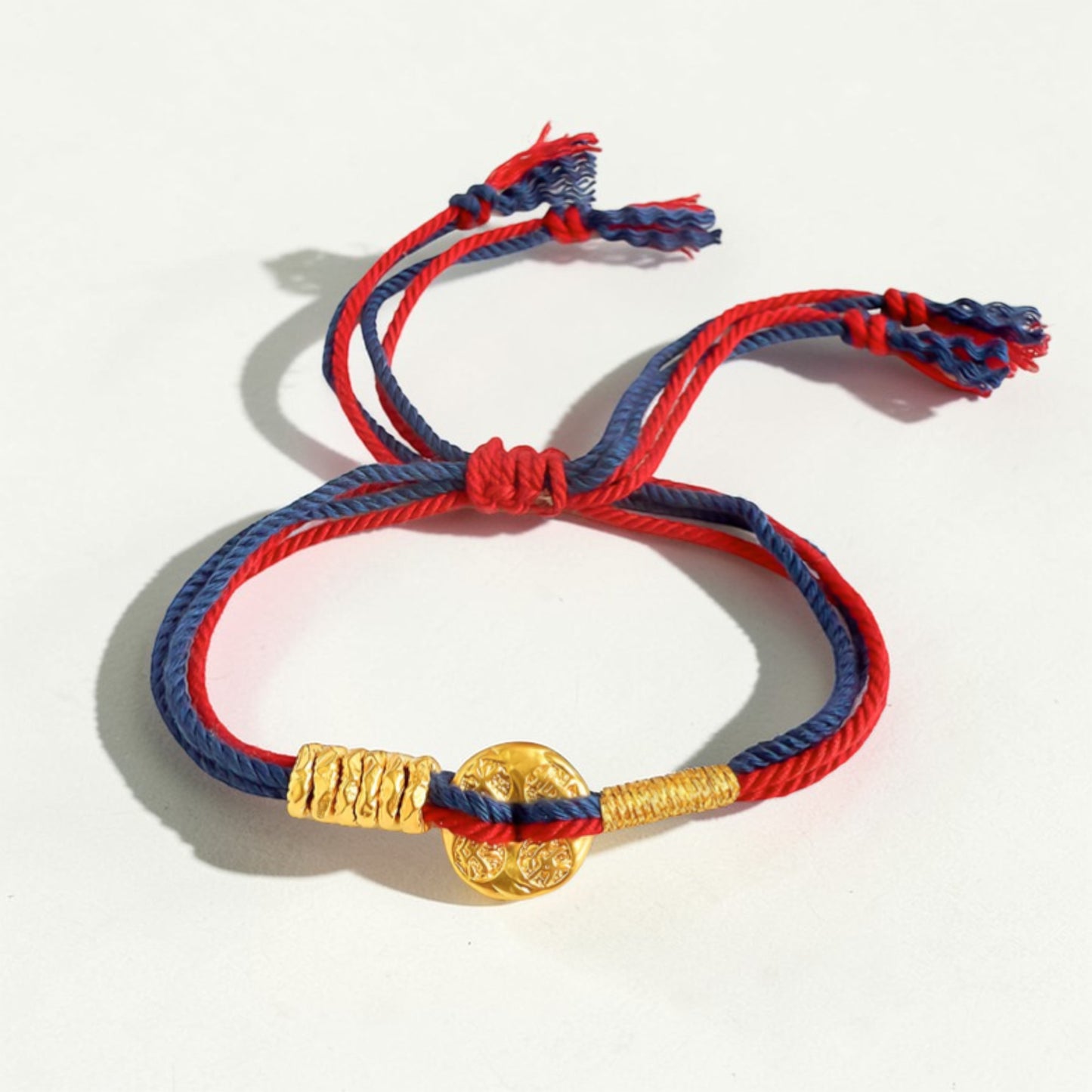 24k 999 Gold Peace and Joy Charm Woven Adjustable Bracelet