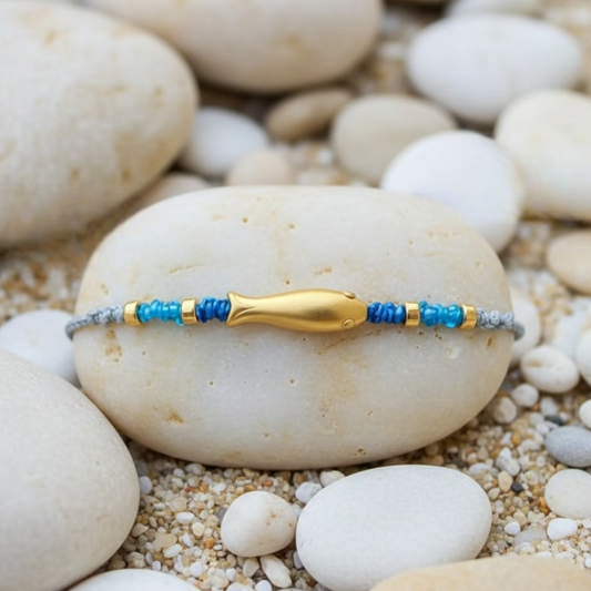 24k 999 Gold Mini Fish Koi Charm Thin Rope Braided Bracelet