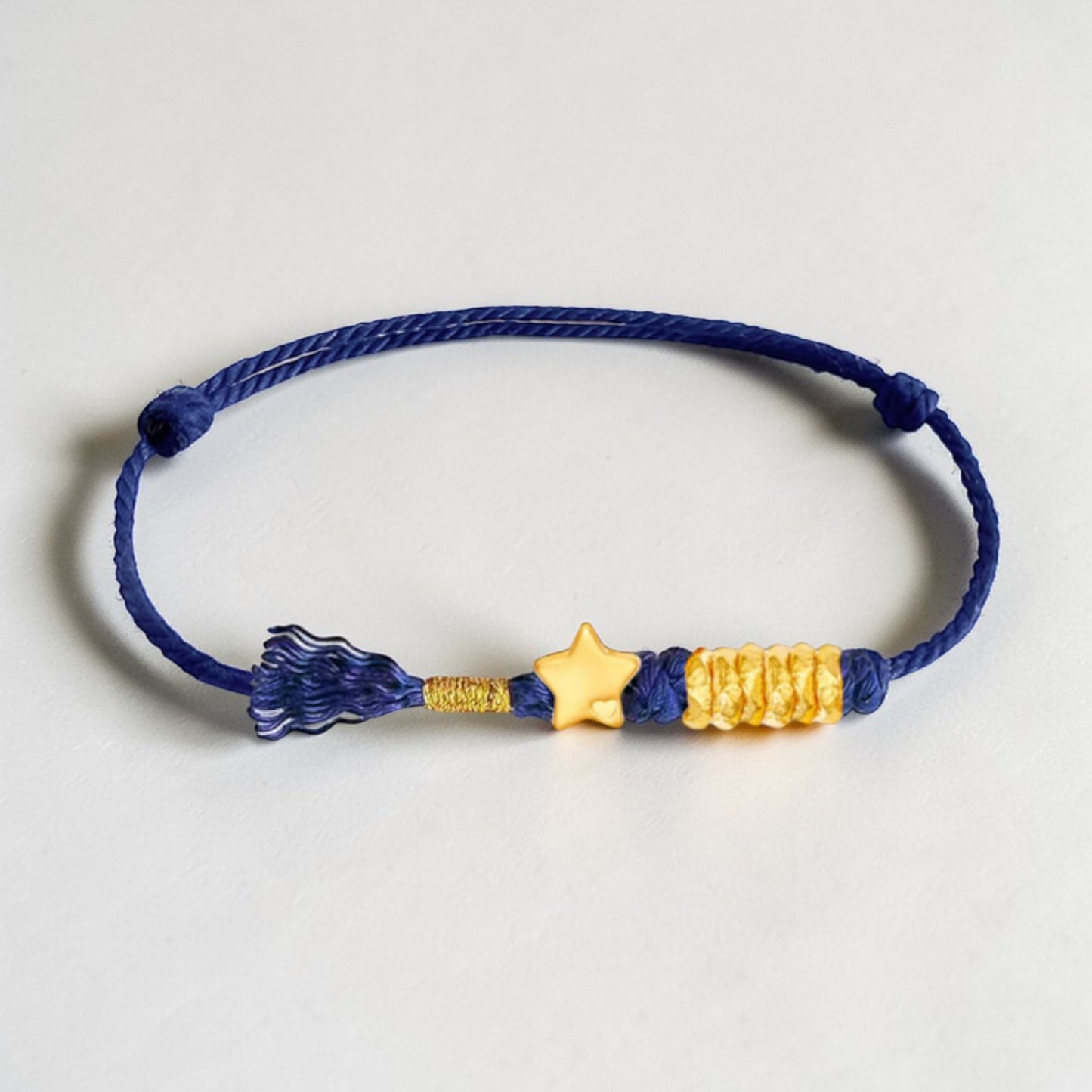 24k 999 Gold Shooting Star Charm with Beads Woven Rope Bracelet