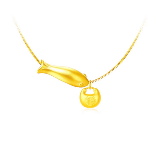 24k 999 Gold Koi Fish Charm with Ingot Blessing Bag