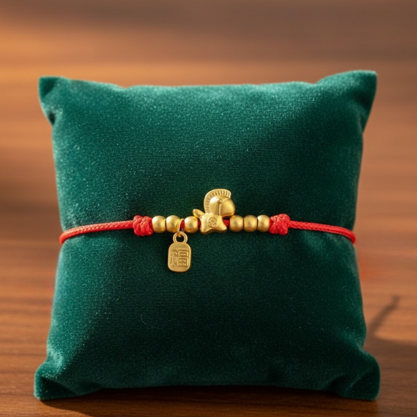 24k 999 Gold Chinese Zodiac Year of the Horse Charm Woven Rope Bracelet