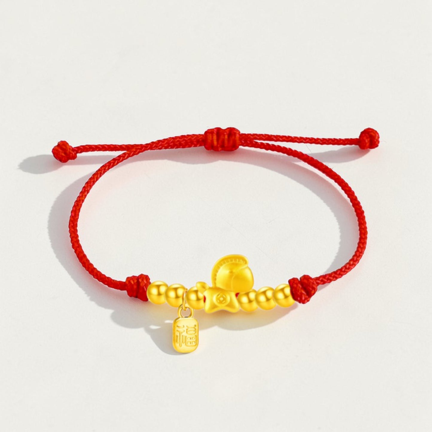 24k 999 Gold Chinese Zodiac Year of the Horse Charm Woven Rope Bracelet