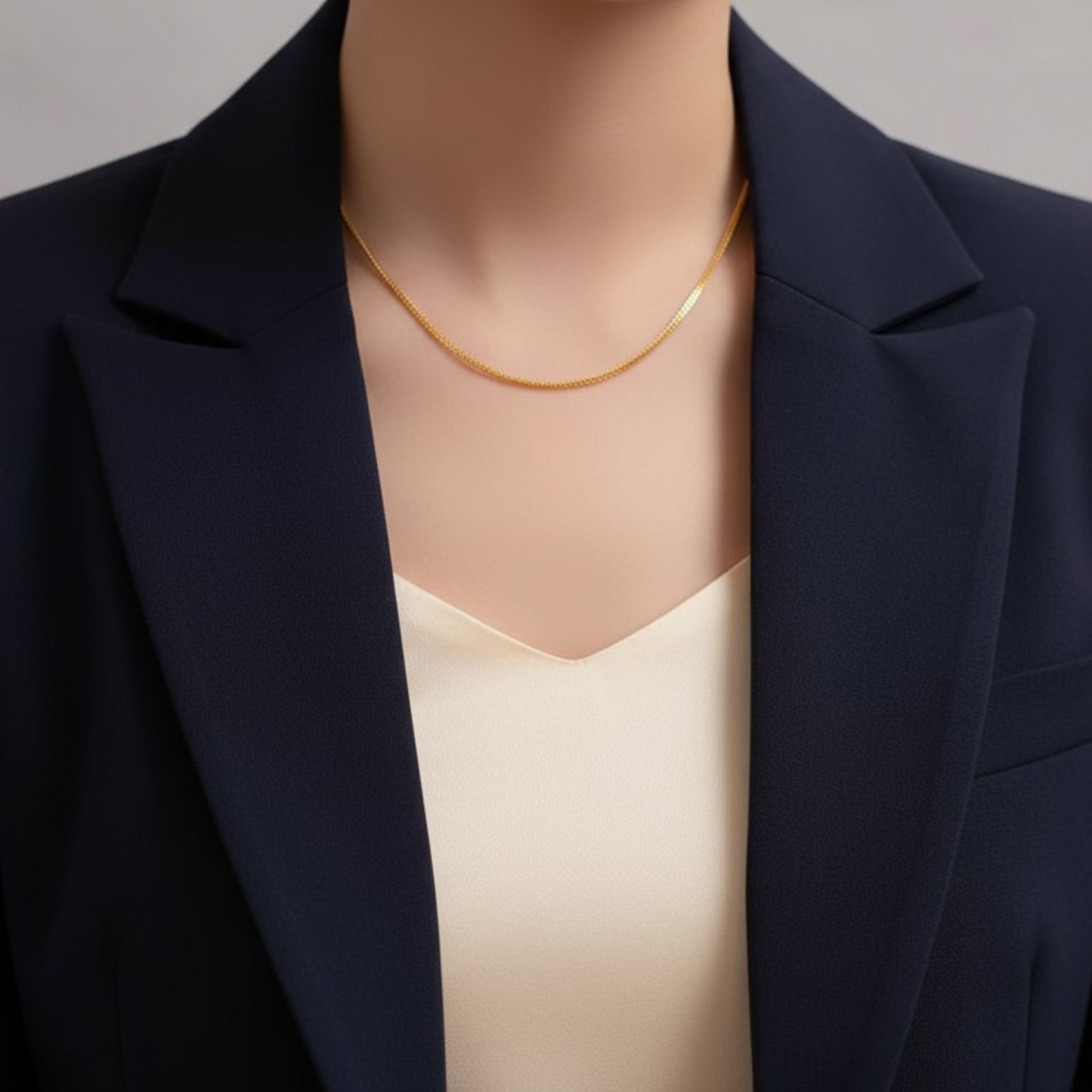 24K 5G Pure Gold Chopin Adjustable Plain Clavicle Chain Necklace