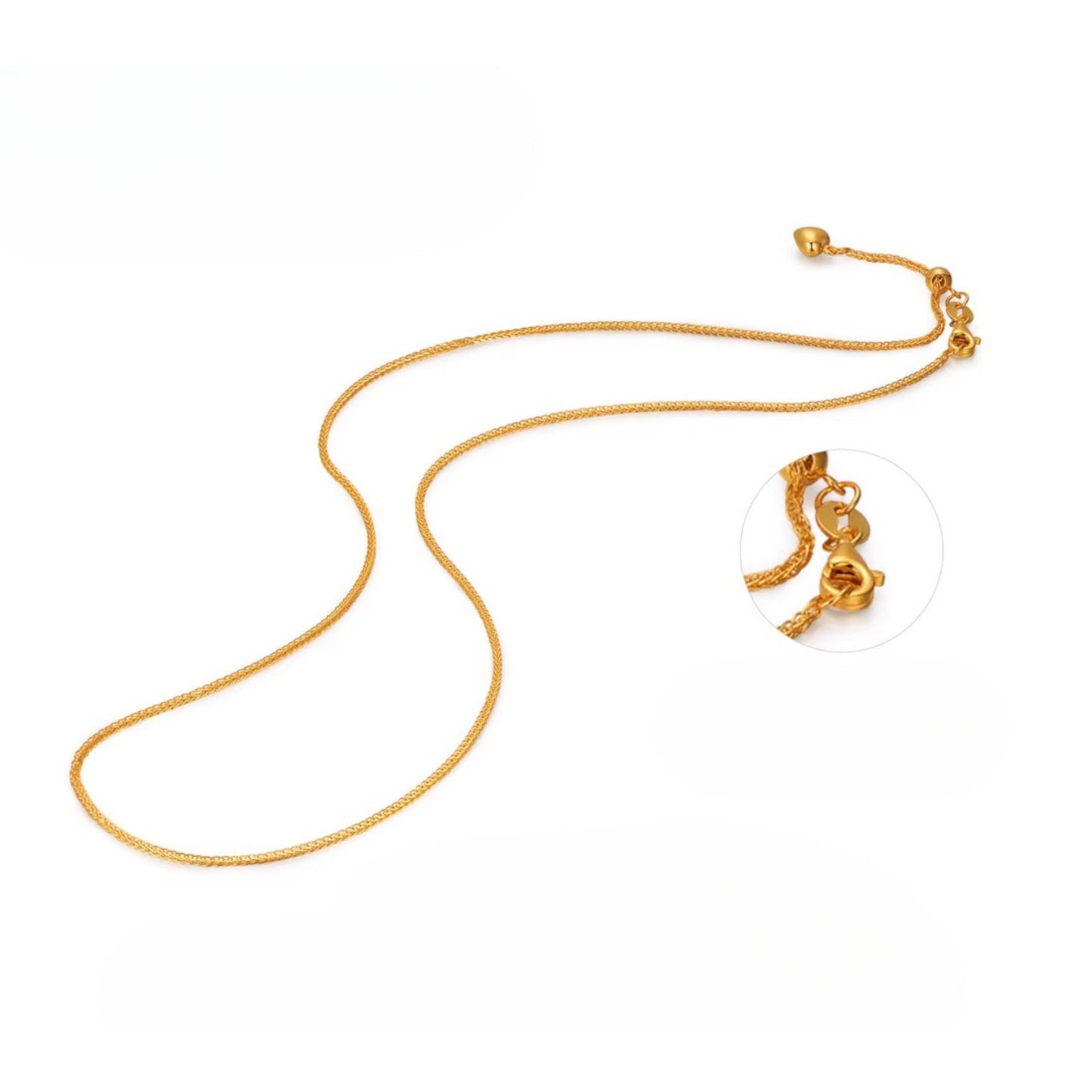 24K 5G Pure Gold Chopin Adjustable Plain Clavicle Chain Necklace