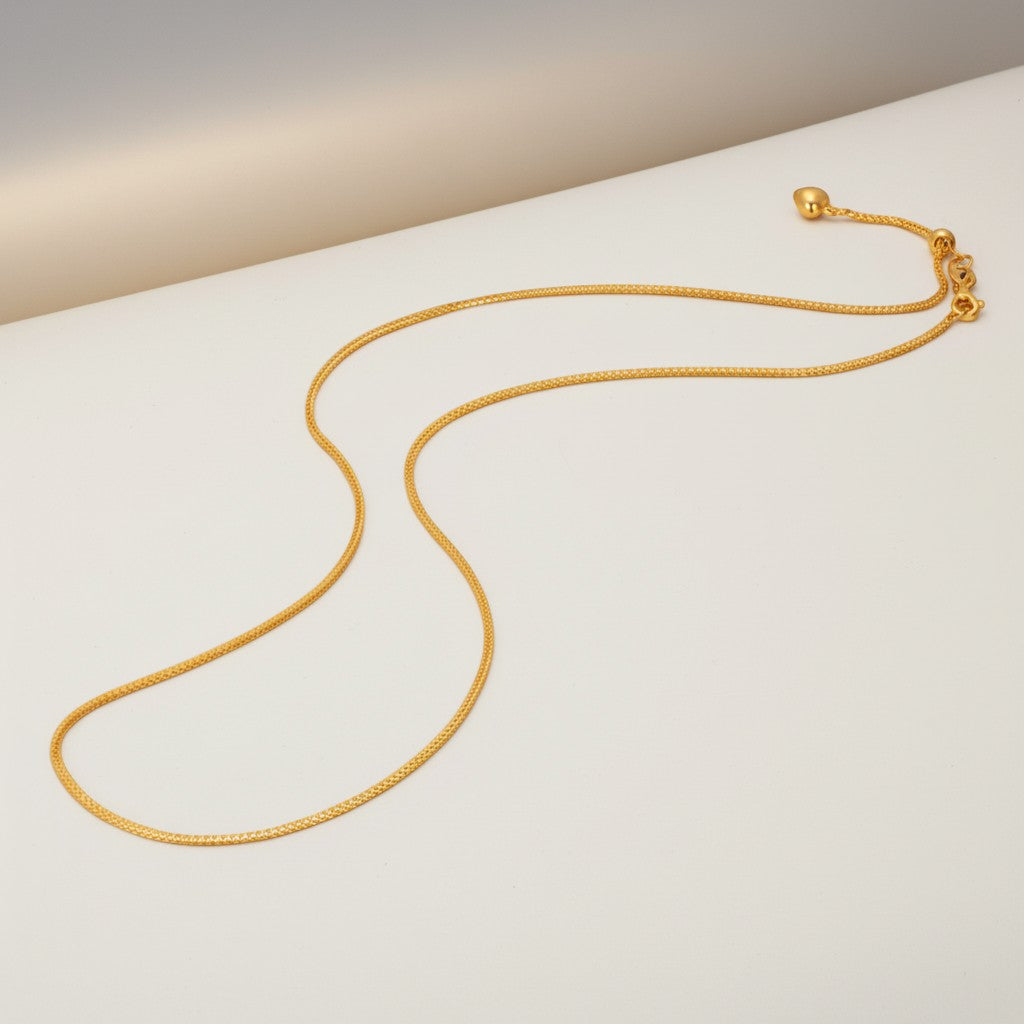 24K 5G Pure Gold Chopin Adjustable Plain Clavicle Chain Necklace