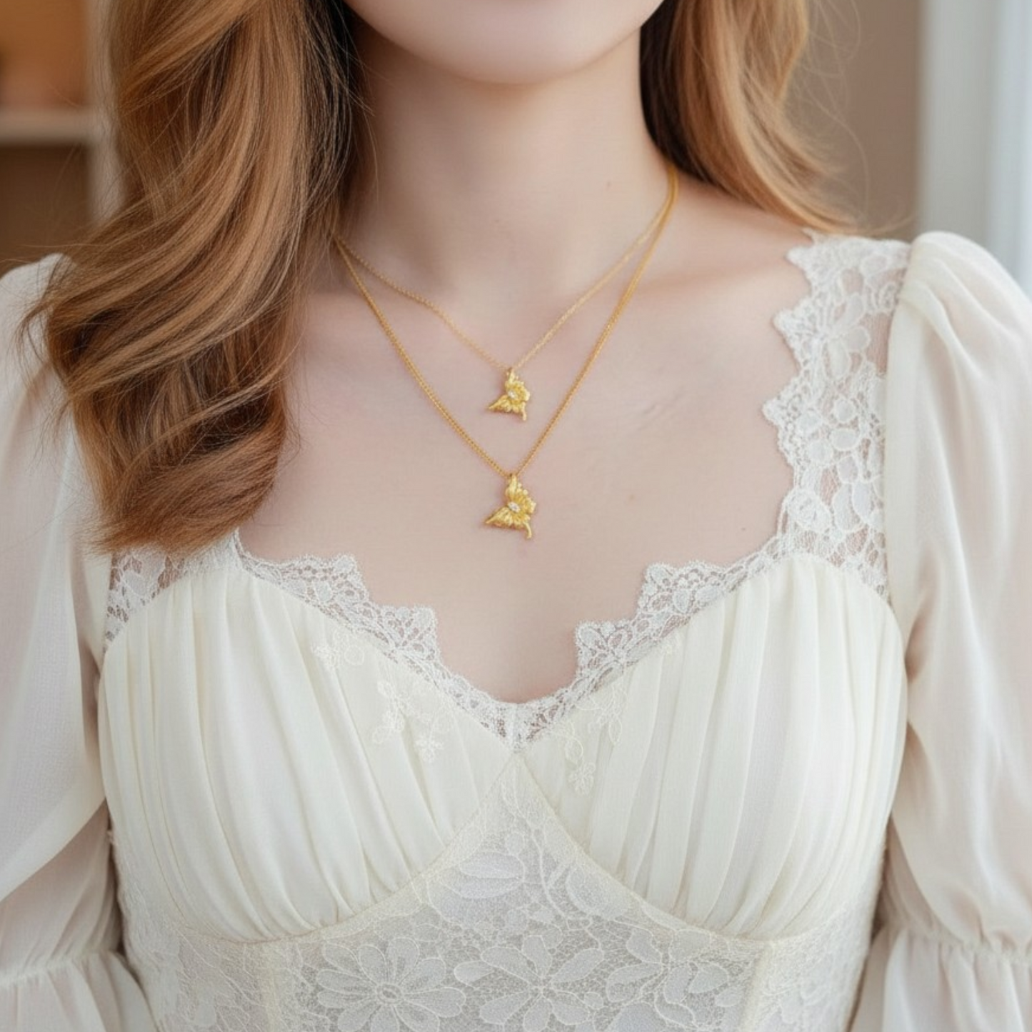 24K 5D Gold Moissanite Dancing Butterfly Pendant