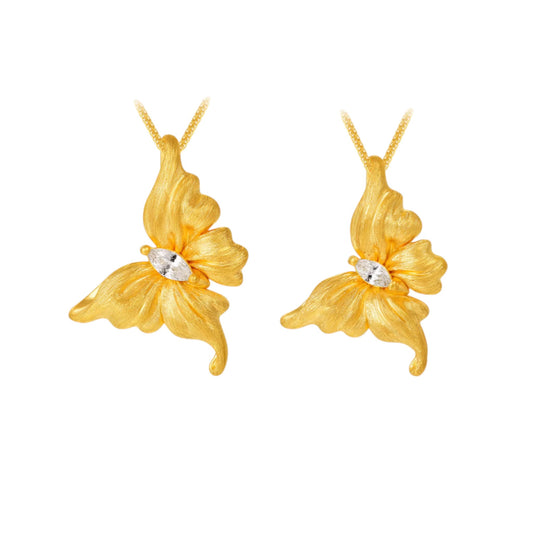 24K 5D Gold Moissanite Dancing Butterfly Pendant