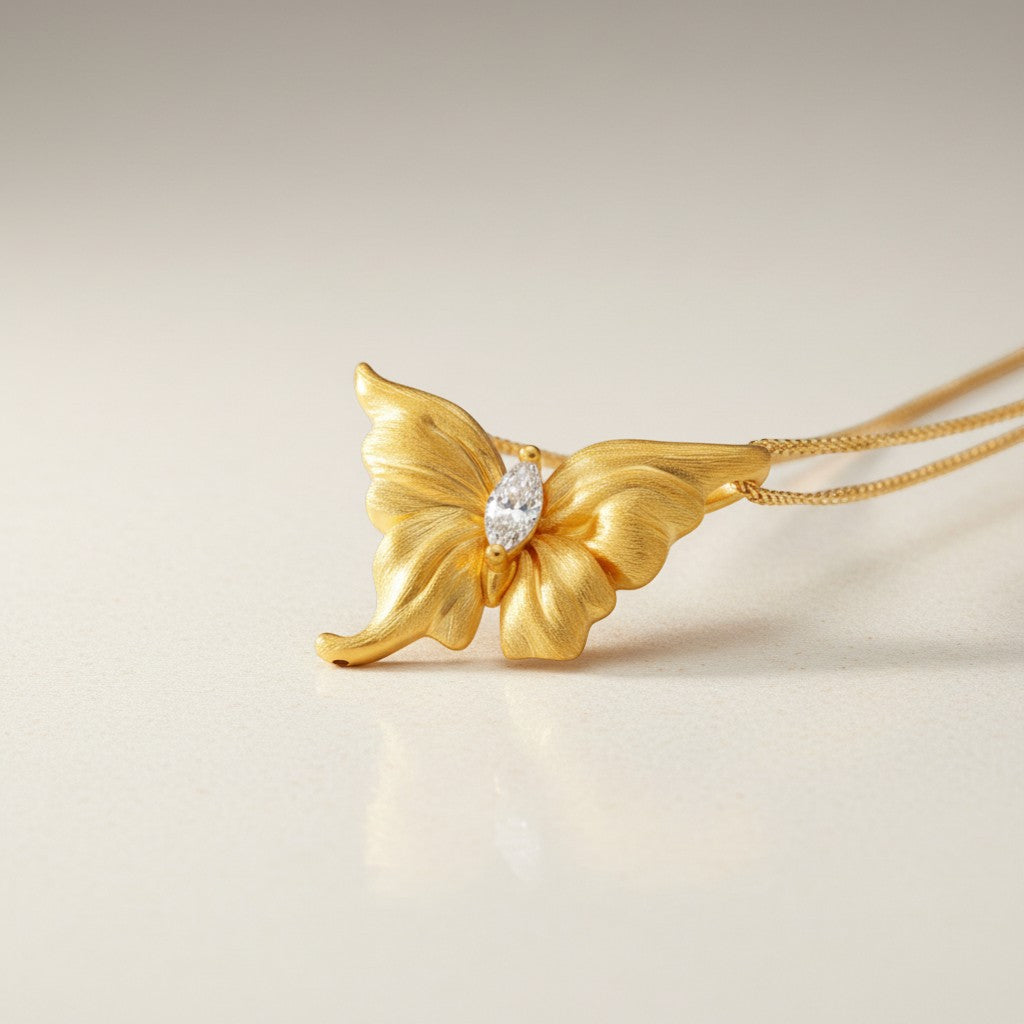 24K 5D Gold Moissanite Dancing Butterfly Pendant