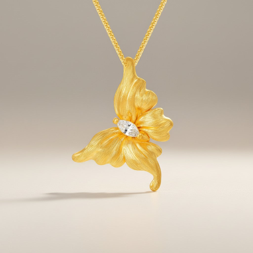 24K 5D Gold Moissanite Dancing Butterfly Pendant
