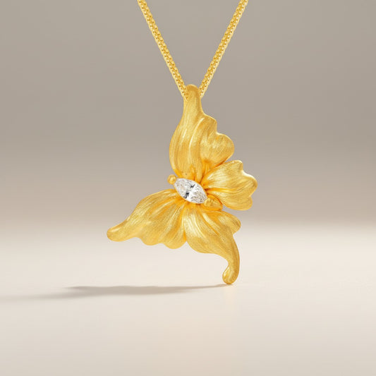 24K 5D Gold Moissanite Dancing Butterfly Pendant
