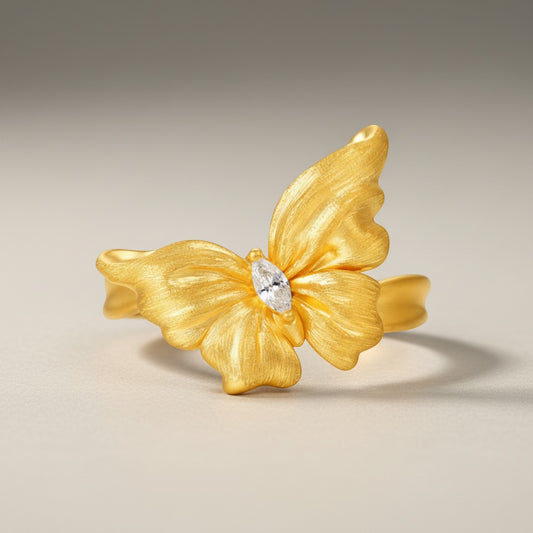 24K 5D Gold Moissanite Dancing Butterfly Ring