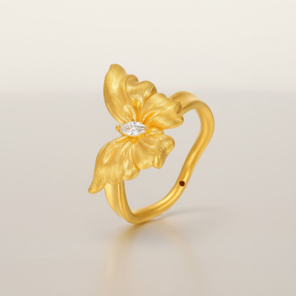 24K 5D Gold Moissanite Dancing Butterfly Ring