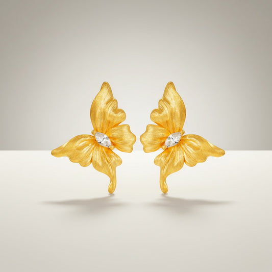 24K 5D Gold Moissanite Dancing Butterfly Stud Earrings