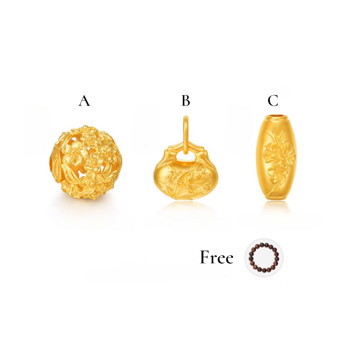24k Gold Chinese-Style Floral Apricot Orchid Peach Blossom Bead D.I.Y Charm Spacer