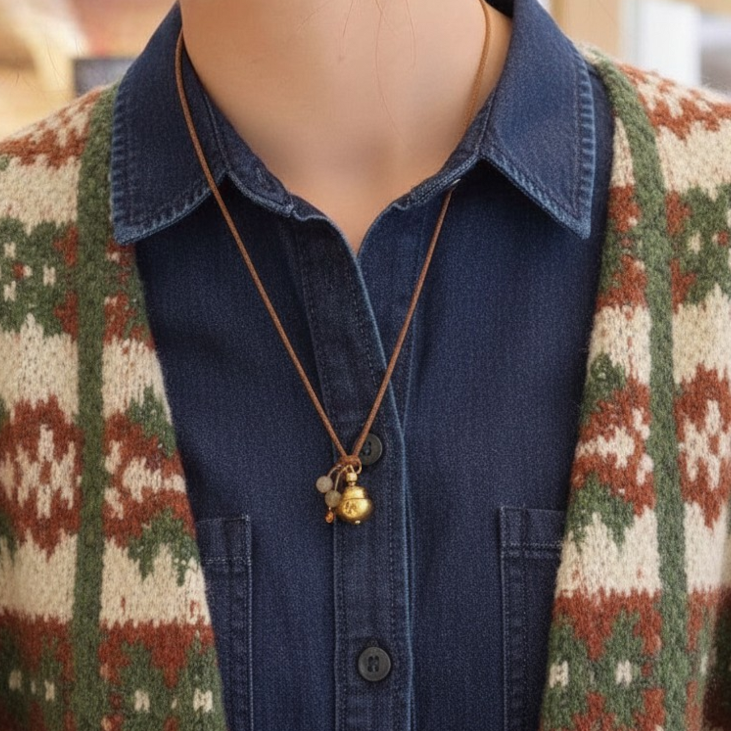24K Gold Lucky Enamel Flower Pattern Bird Pendant Rope Braided Necklace