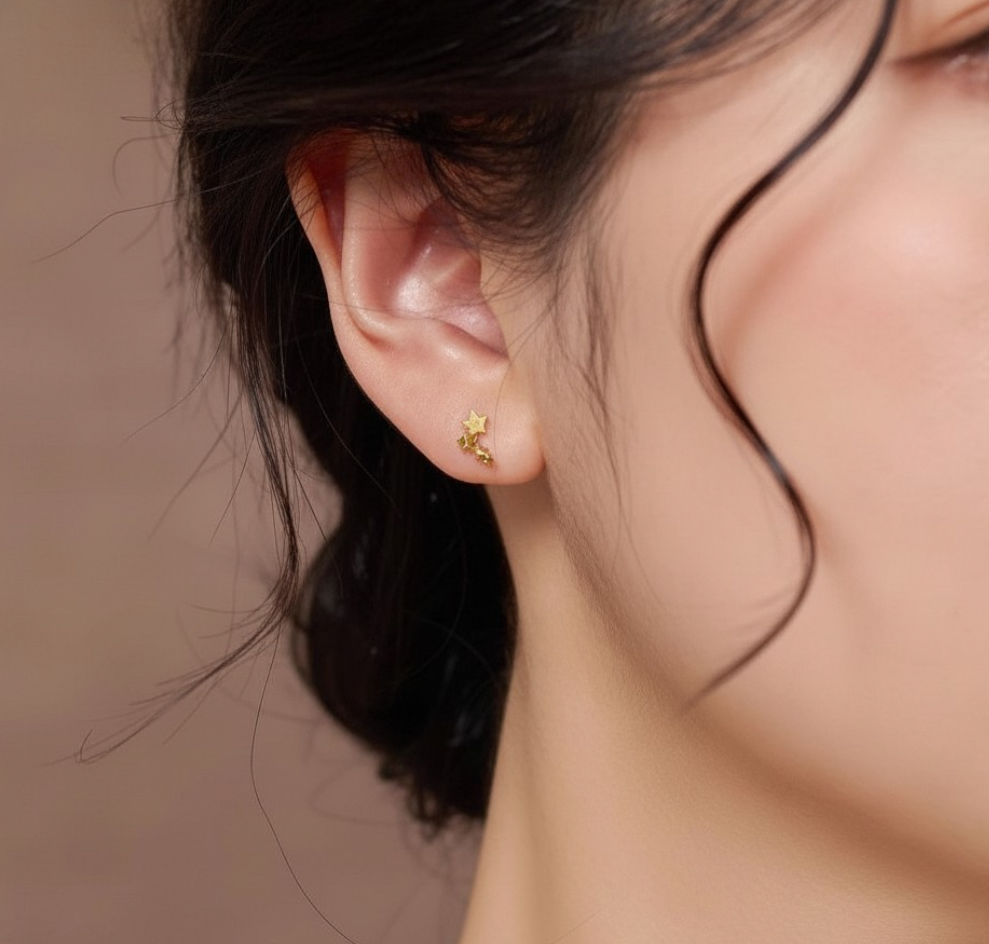 24K 5G Gold Star Stud Earrings