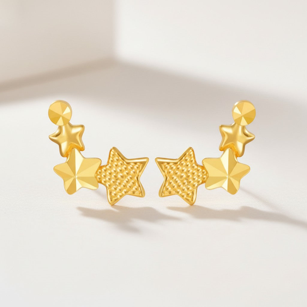 24K 5G Gold Star Stud Earrings