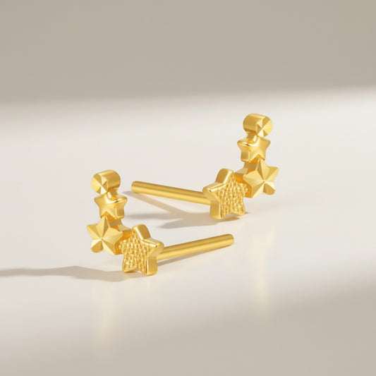 24K 5G Gold Star Stud Earrings
